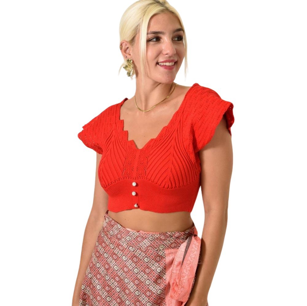 Πλεκτό τοπ με στρας Κόκκινο 25520