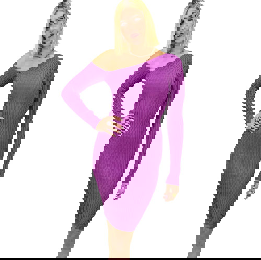 Γυναικείο φόρεμα κοντό με ένα ώμο έξω Ματζέντα 18330