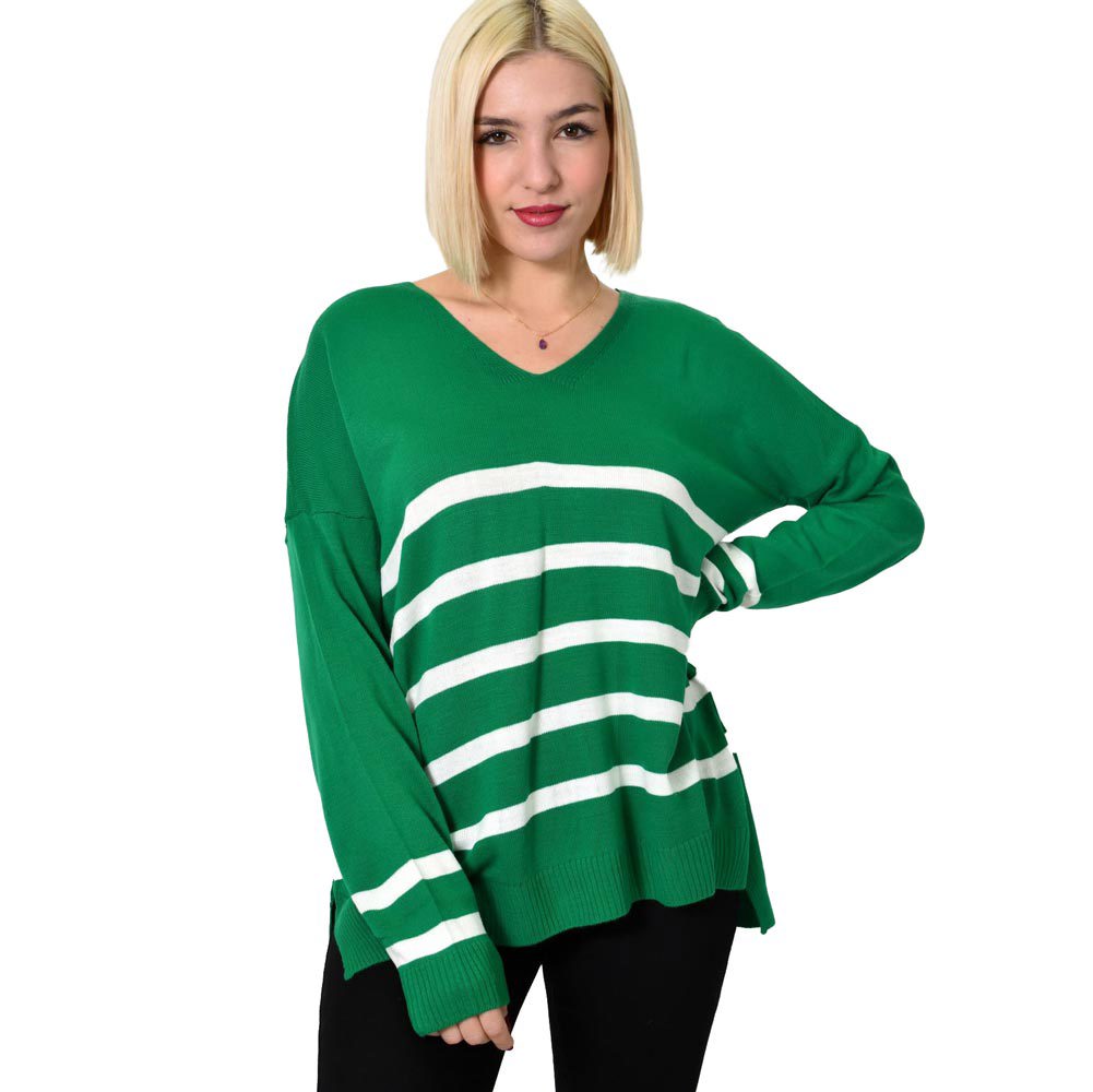 Πλεκτή μπλούζα ριγέ oversized Πράσινο 22858