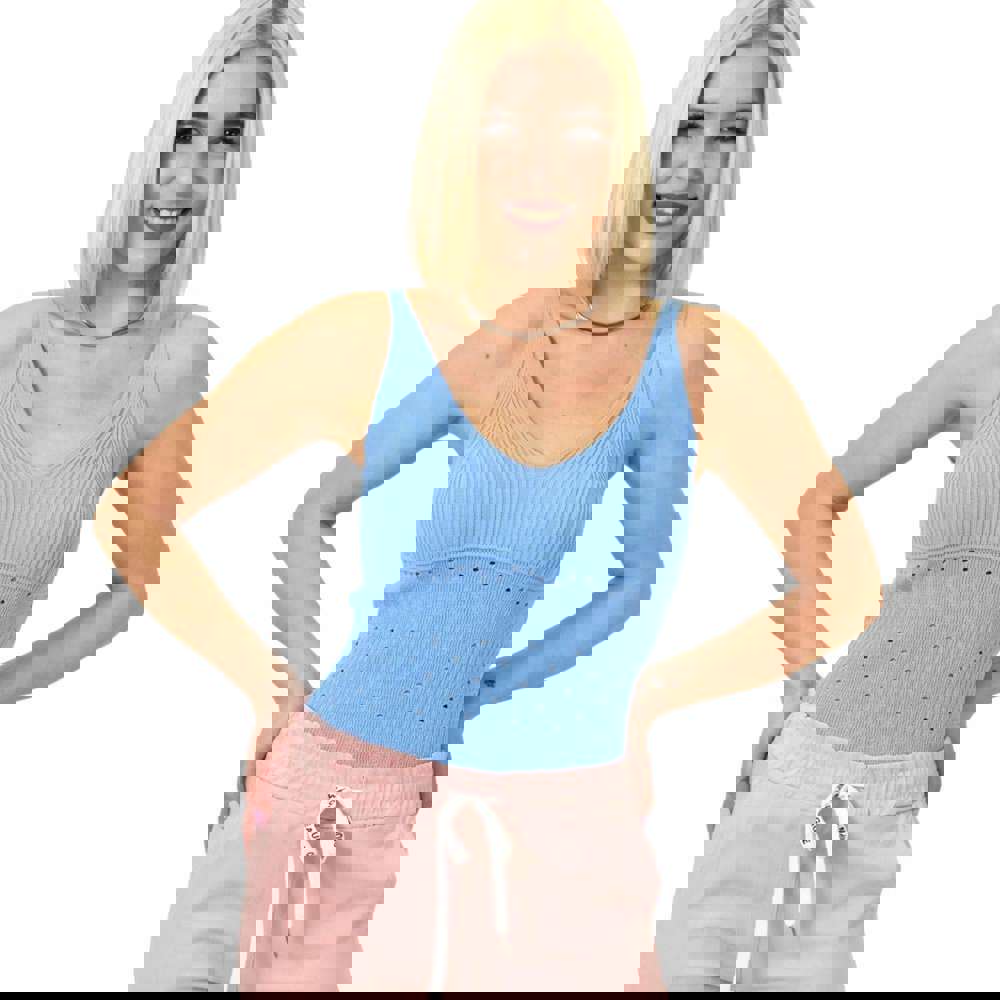 Γυναικείο πλεκτό τοπ διάτρητο Γαλάζιο 23212