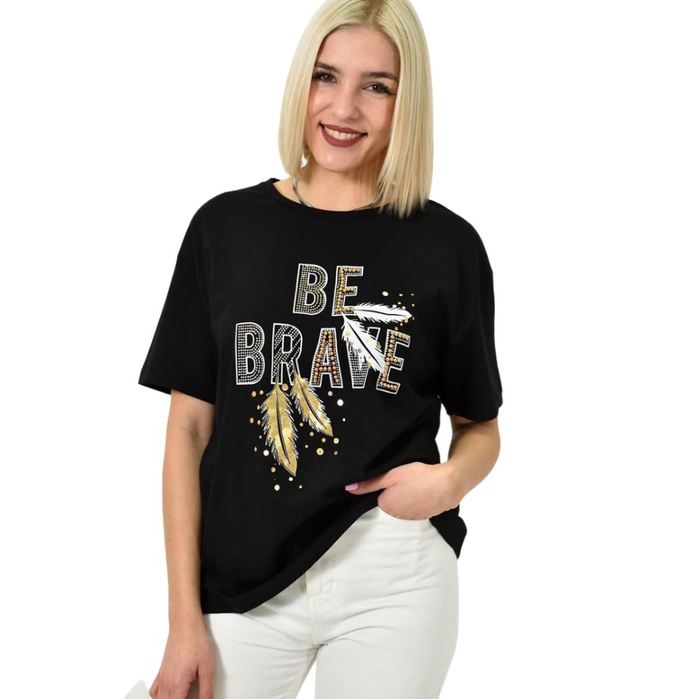 Γυναικείο T-shirt με σχέδιο Be brave Μαύρο 23172