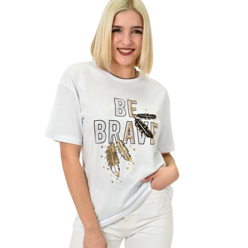 Γυναικείο T-shirt με σχέδιο Be brave Λευκό 23173