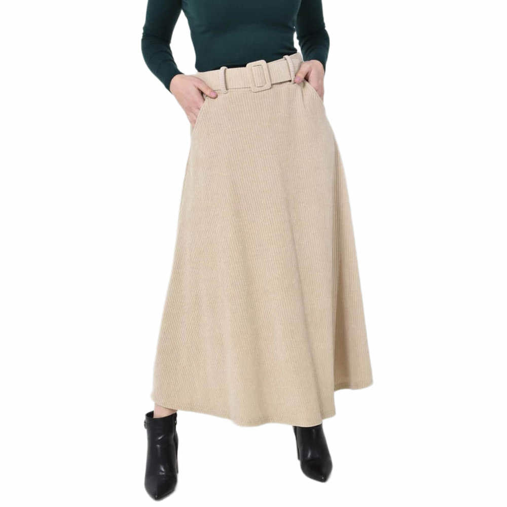 Potre OR Γυναικεία φούστα κοτλέ με ζώνη Εκρού 27336