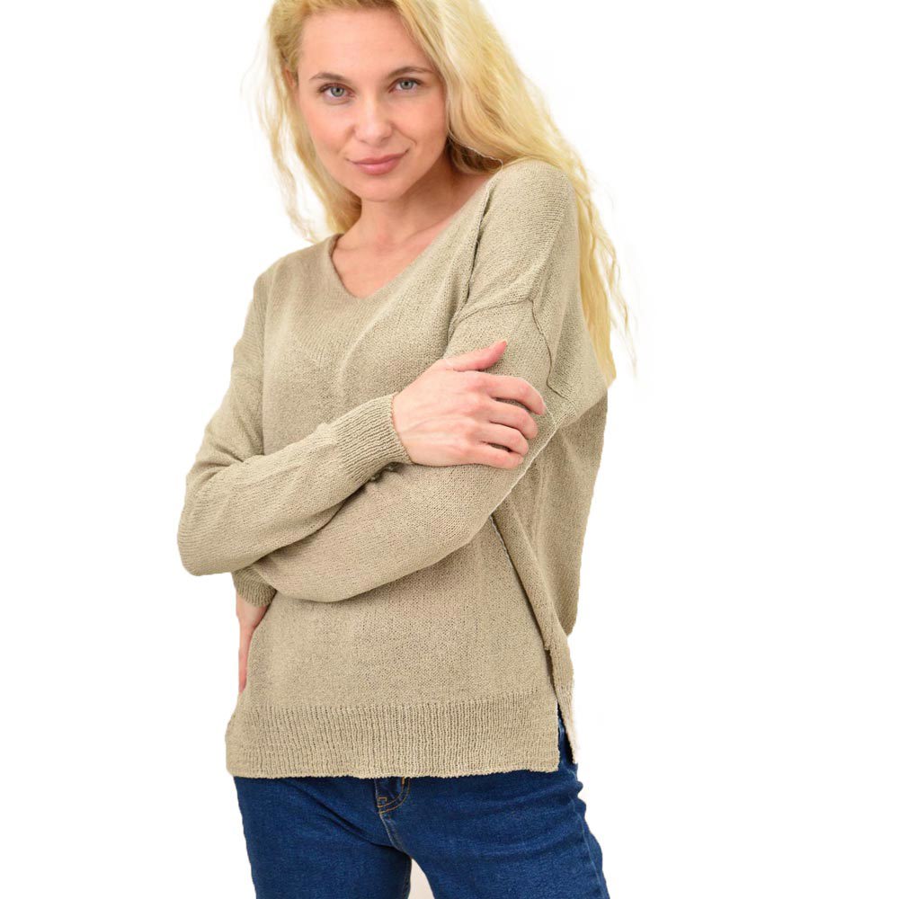 Πλεκτή μακρυμάνικη oversized μπλούζα Μπεζ 14166