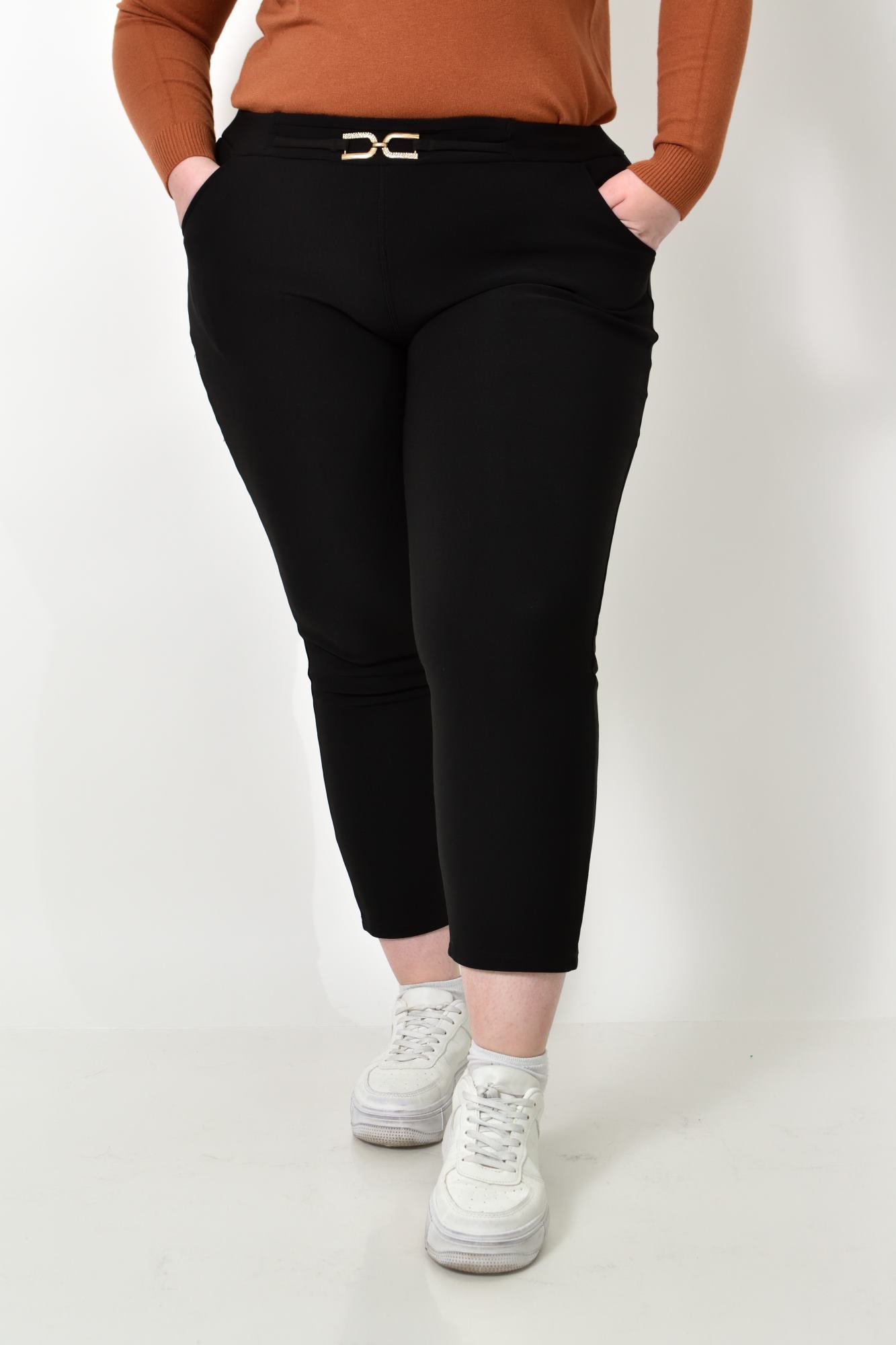 Γυναικείο plus size κολάν με διακοσμητική λεμπτομέρεια Μαύρο 22797