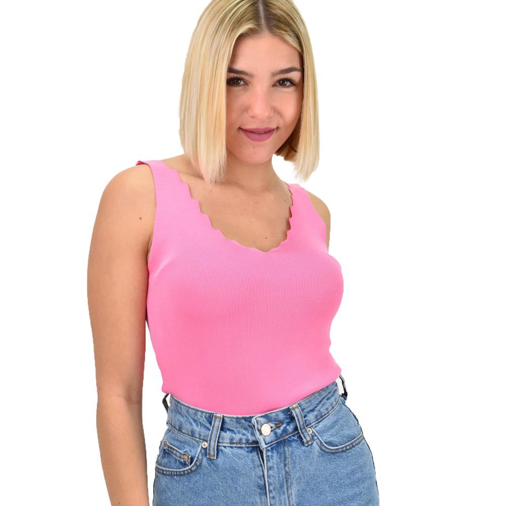 Γυναικείο Ριπ Τοπ με V-Neck κυματιστό ντεκολτέ Ροζ 19705