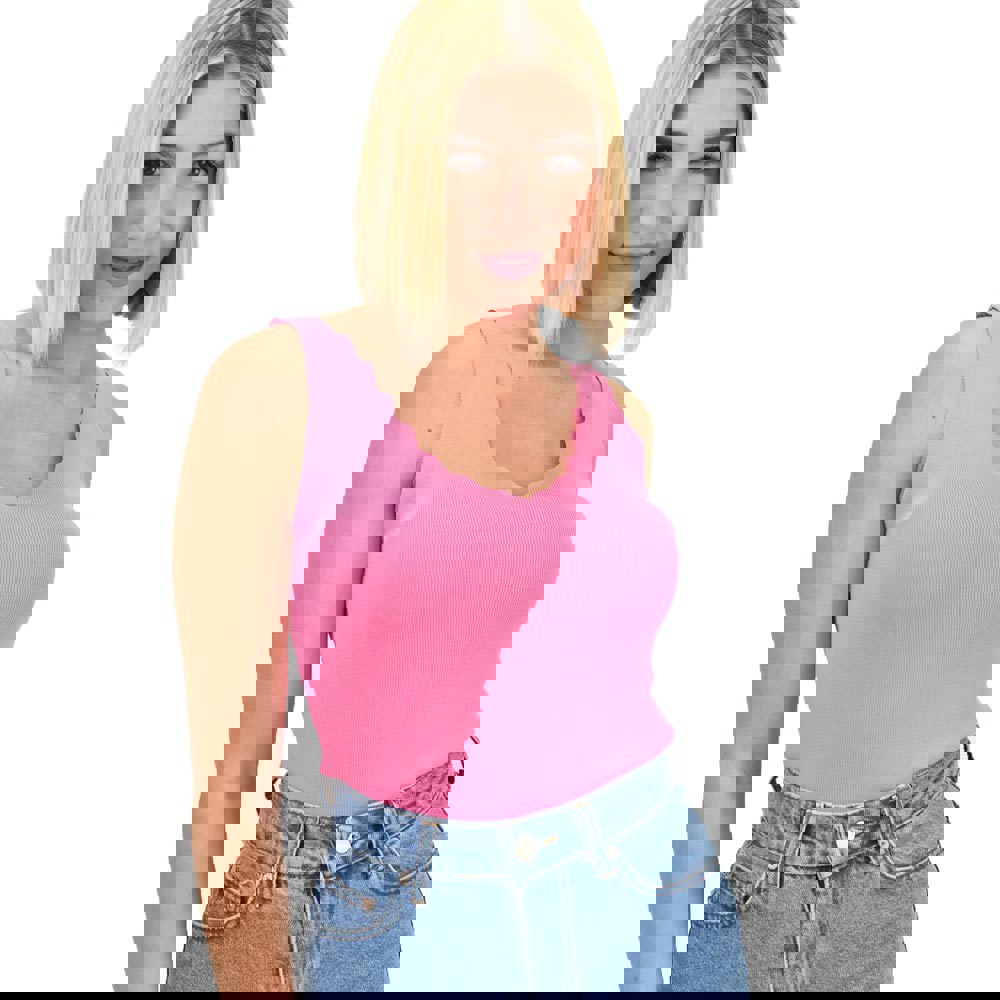 Γυναικείο Ριπ Τοπ με V-Neck κυματιστό ντεκολτέ Ροζ 19705