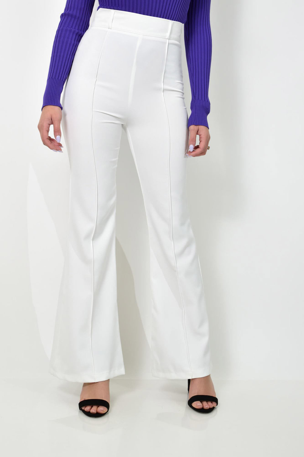 Γυναικείο παντελόνι καμπάνα Λευκό 18853 φωτογραφία