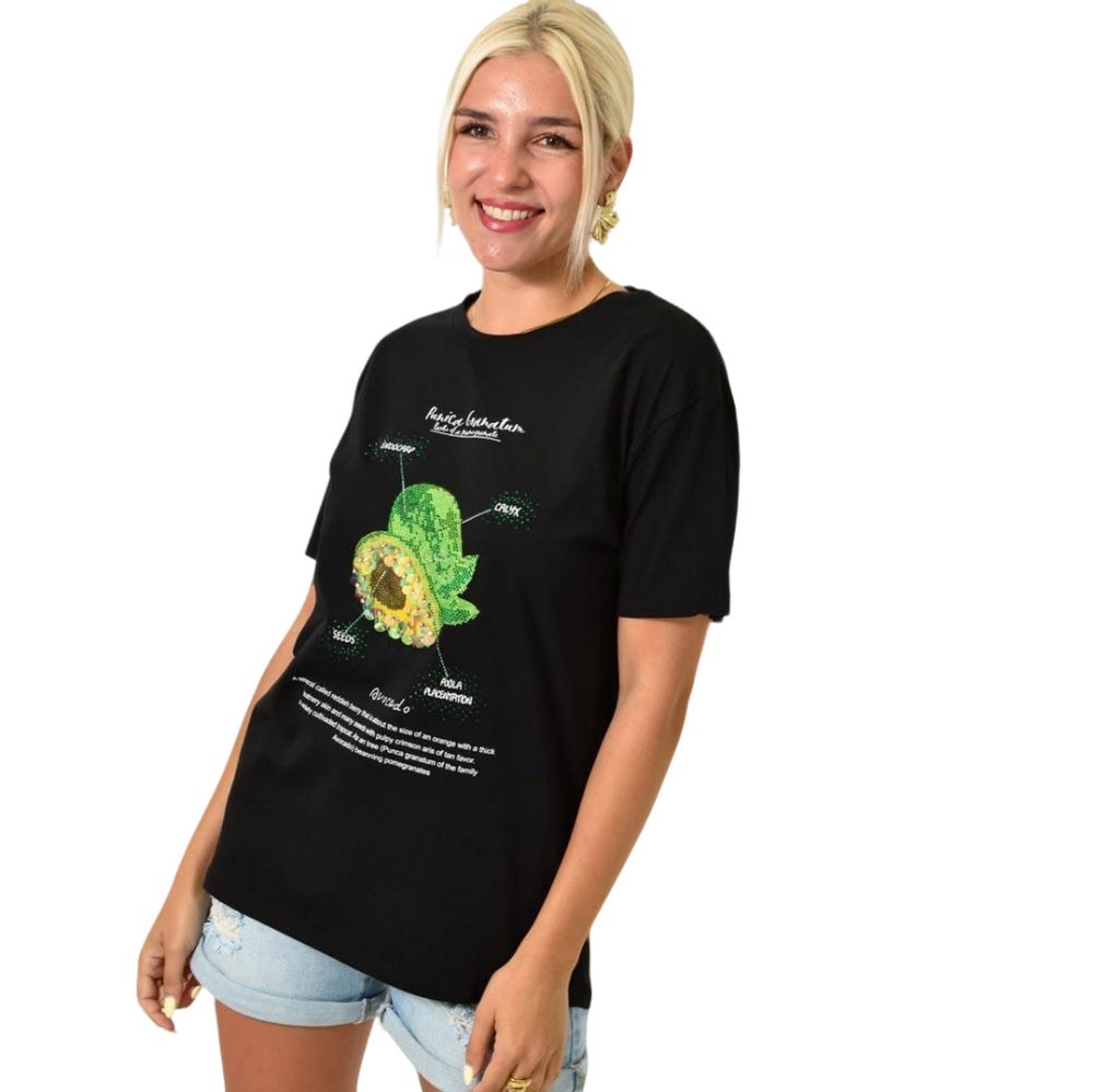 Γυναικείο T-shirt με τύπωμα αβοκάντο Μαύρο 25518