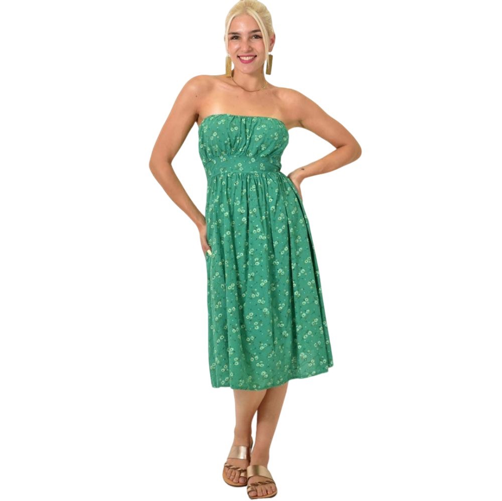 Γυναικείο φόρεμα φλοράλ στράπλες Πράσινο 15398