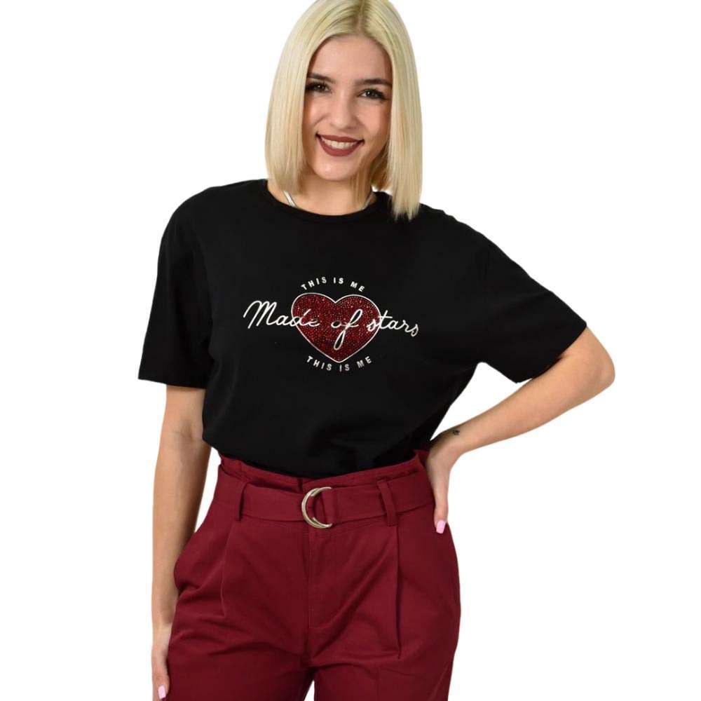 Γυναικείο T-shirt με σχέδιο Made of stars Μαύρο 23178