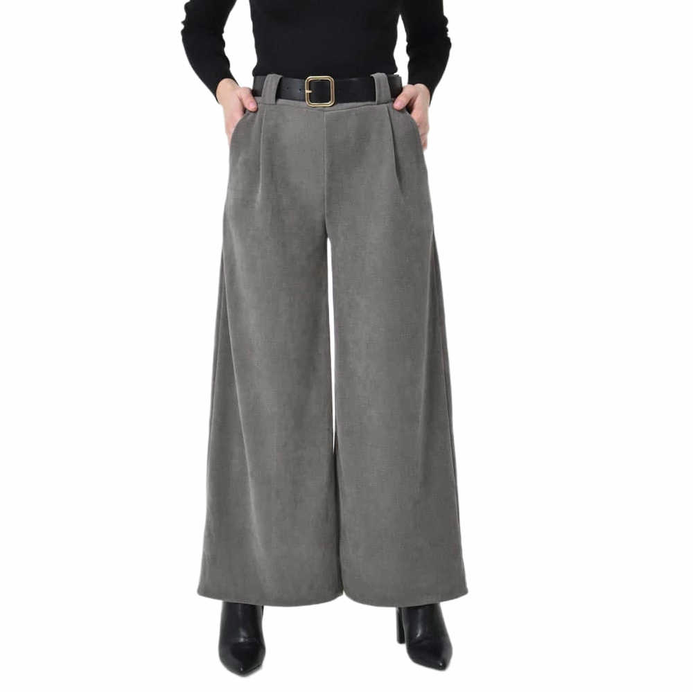 Ψηλόμεση Παντελόνα με Τσέπες, Λάστιχο & Ζώνη Δερματίνη σε ίσια γραμμή Γκρι 27237