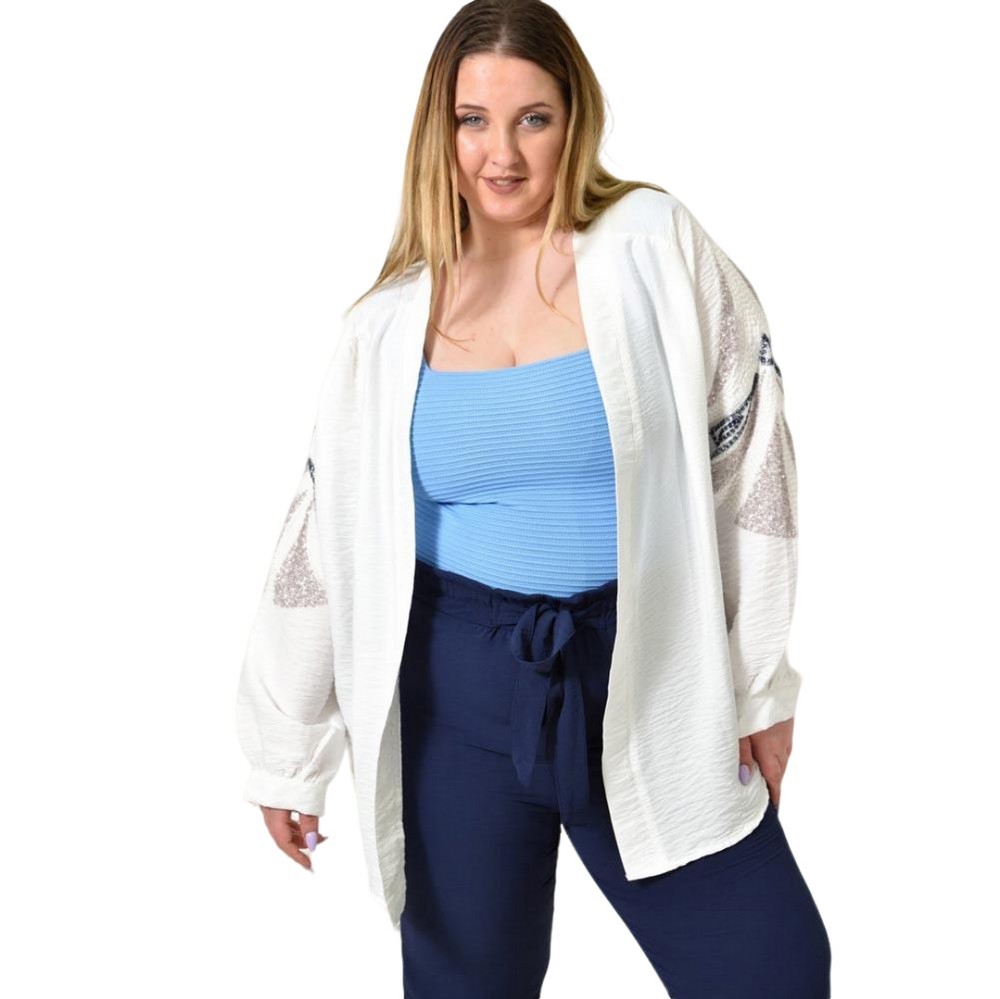 Γυναικείο πανωφόρι με πούλιες και σχέδιο Λευκό 24466