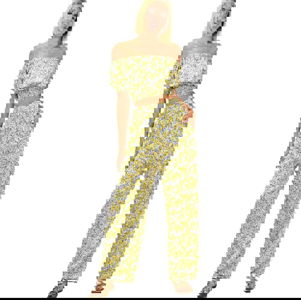 Γυναικείο σετ φλοράλ με παντελόνα Κίτρινο 16970