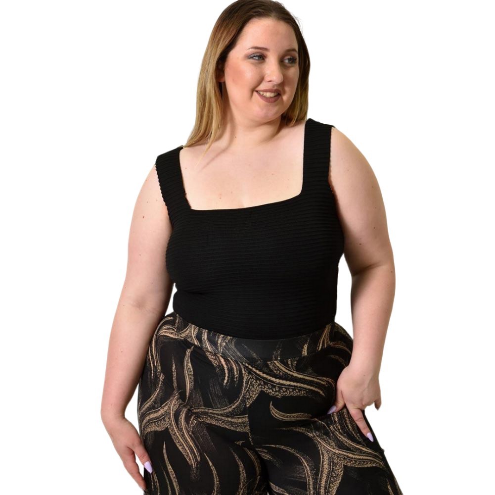 Γυναικείο Plus Size τοπ αμάνικο με ανάγλυφο σχέδιο Μαύρο 24426