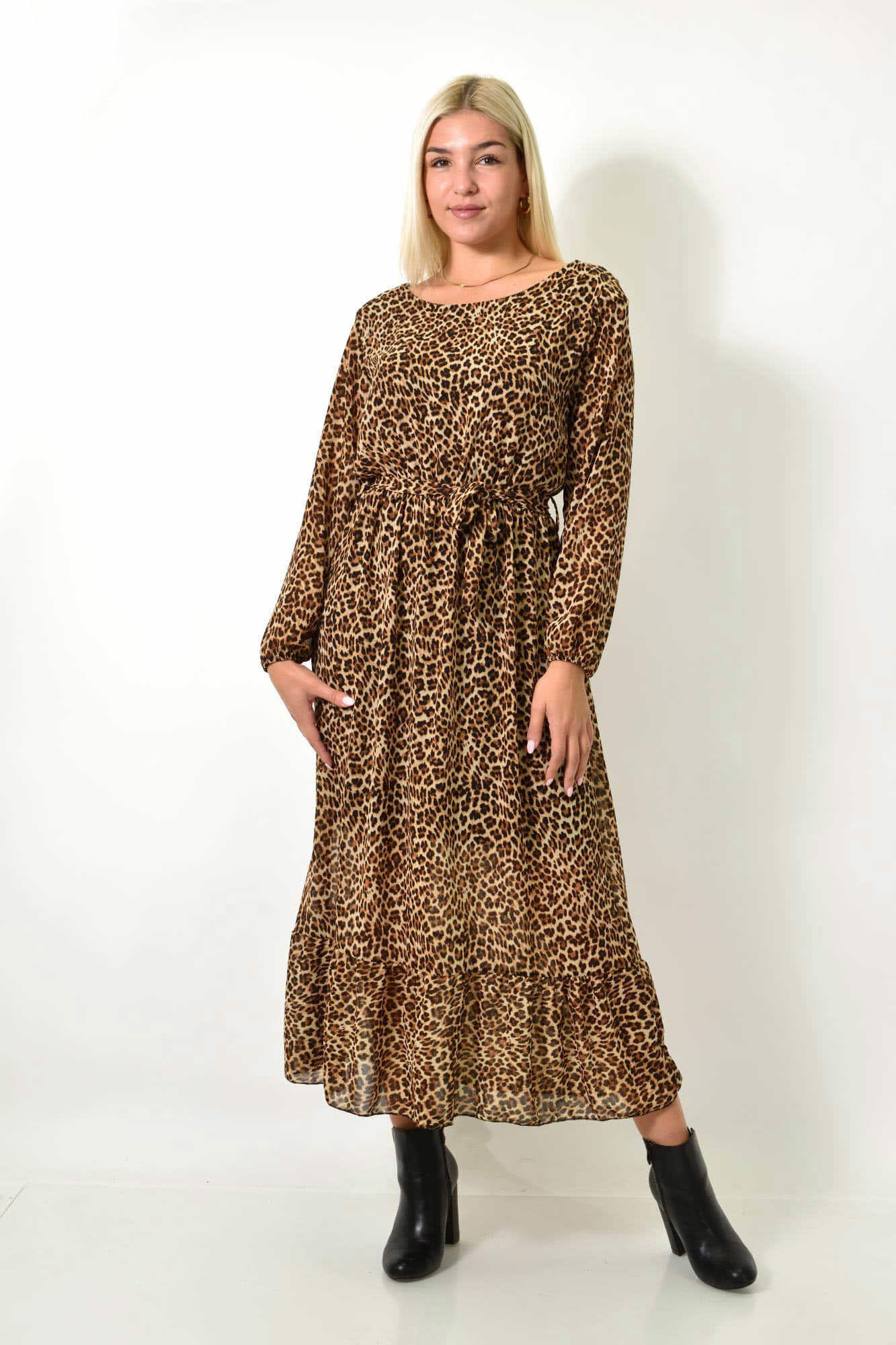 Μίντι φόρεμα με μοτίβο και βολάν Animal Print 25964