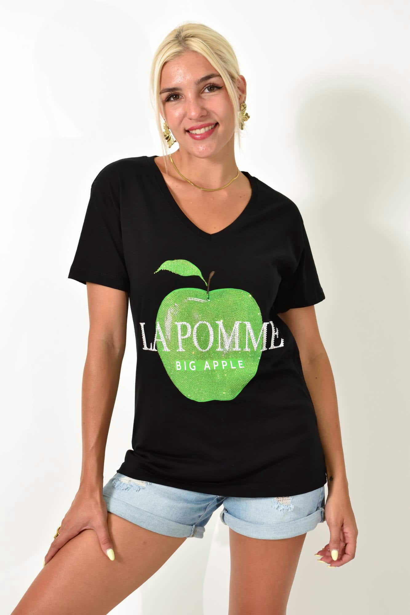 Γυναικείο T-shirt με τύπωμα BIG APPLE Μαύρο 25516