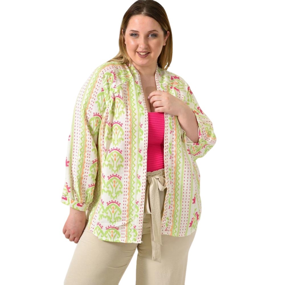 Γυναικείο boho πανωφόρι oversized Φούξια 24448