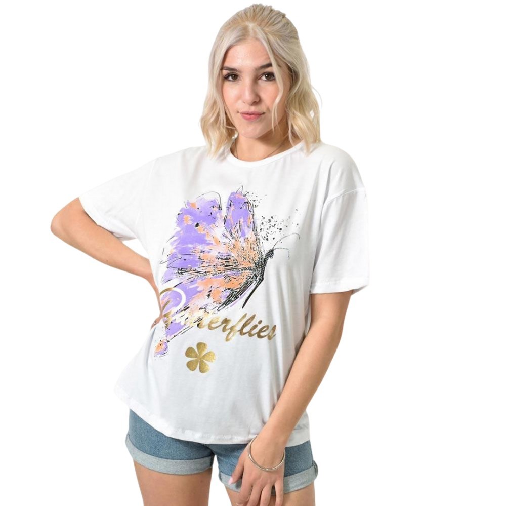 T-Shirt με Σχέδιο Πεταλούδα "Butterflies" Λευκό 24251