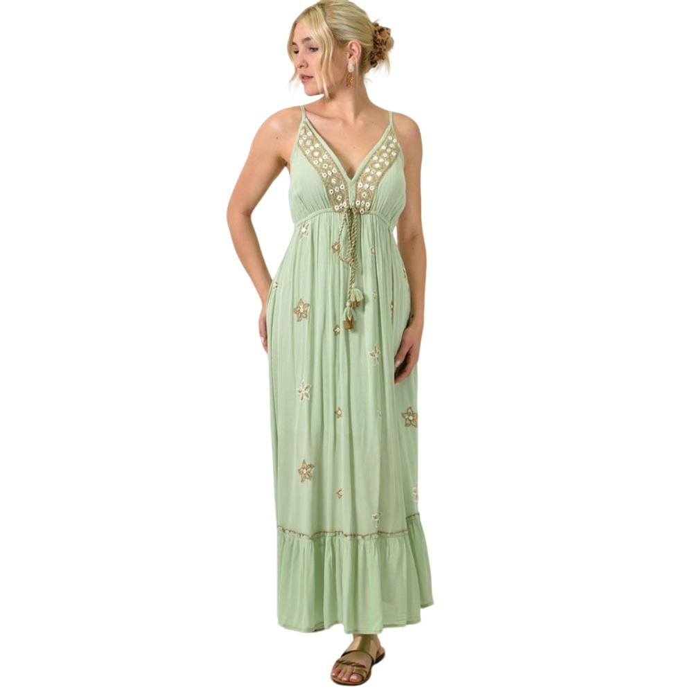 Μακρύ φόρεμα με διακοσμητικά στοιχεία Φυστικί 24730