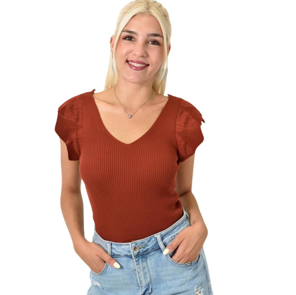 Γυναικείο τοπ με σχέδιο στο μανίκι Εκάι 25242