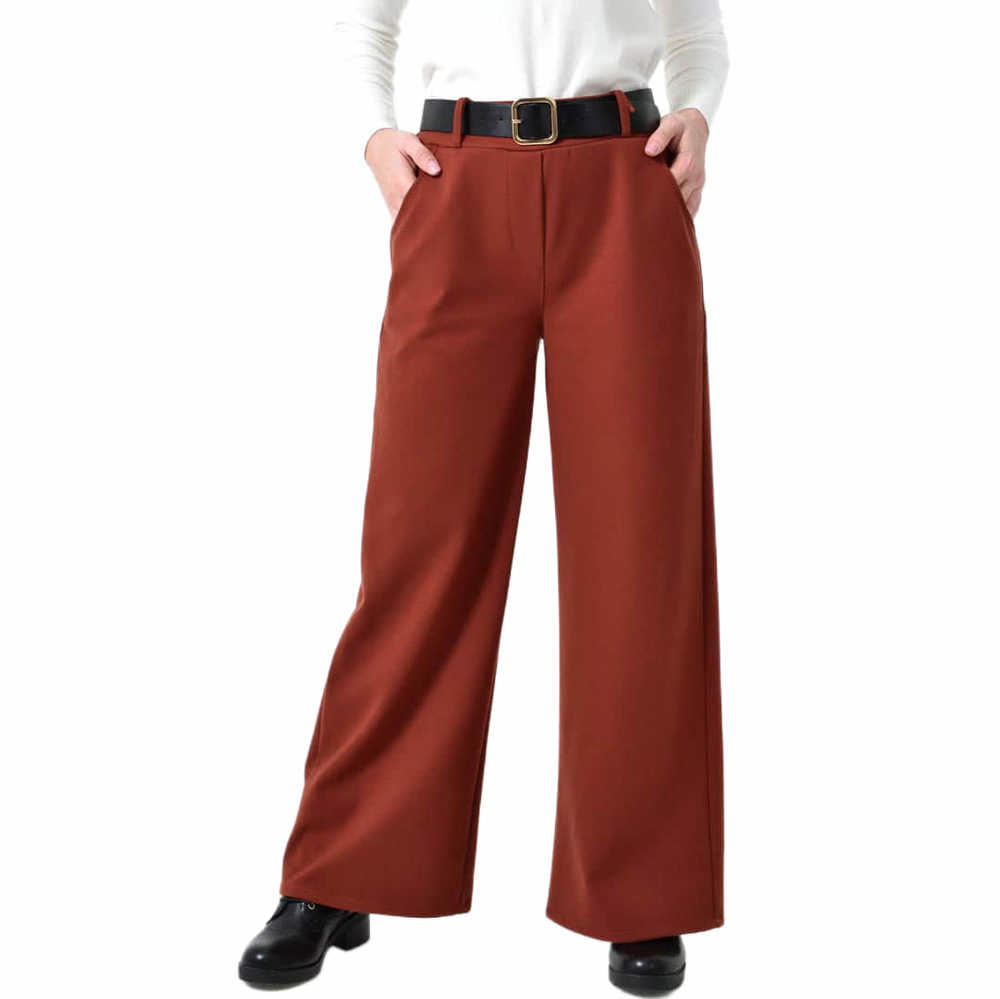 Ψηλόμεση Παντελόνα σε Ίσια Γραμμή με Ζώνη & Λάστιχο Πίσω Κεραμιδί 27245