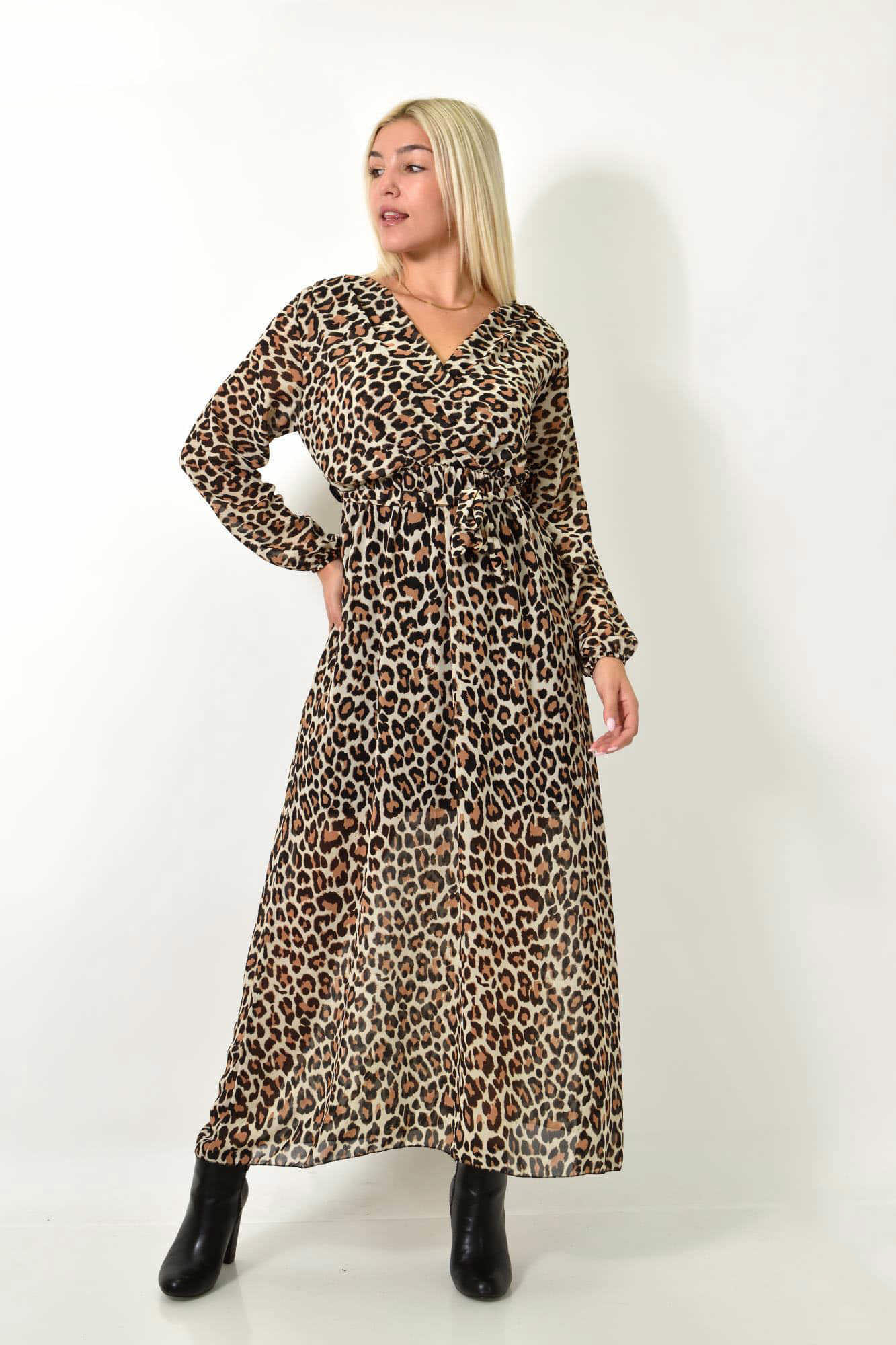 Μίντι φόρεμα με μοτίβο κρουαζέ Animal Print 26016