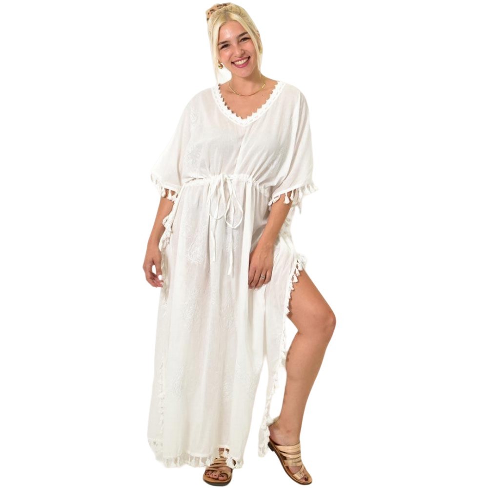 Καφτάνι με κεντητό σχέδιο Λευκό 25055