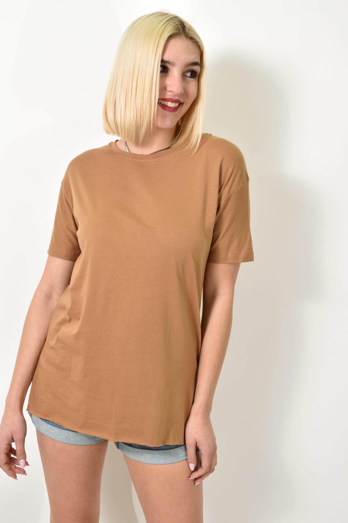 T-shirt μονόχρωμο oversized Καφέ 23557