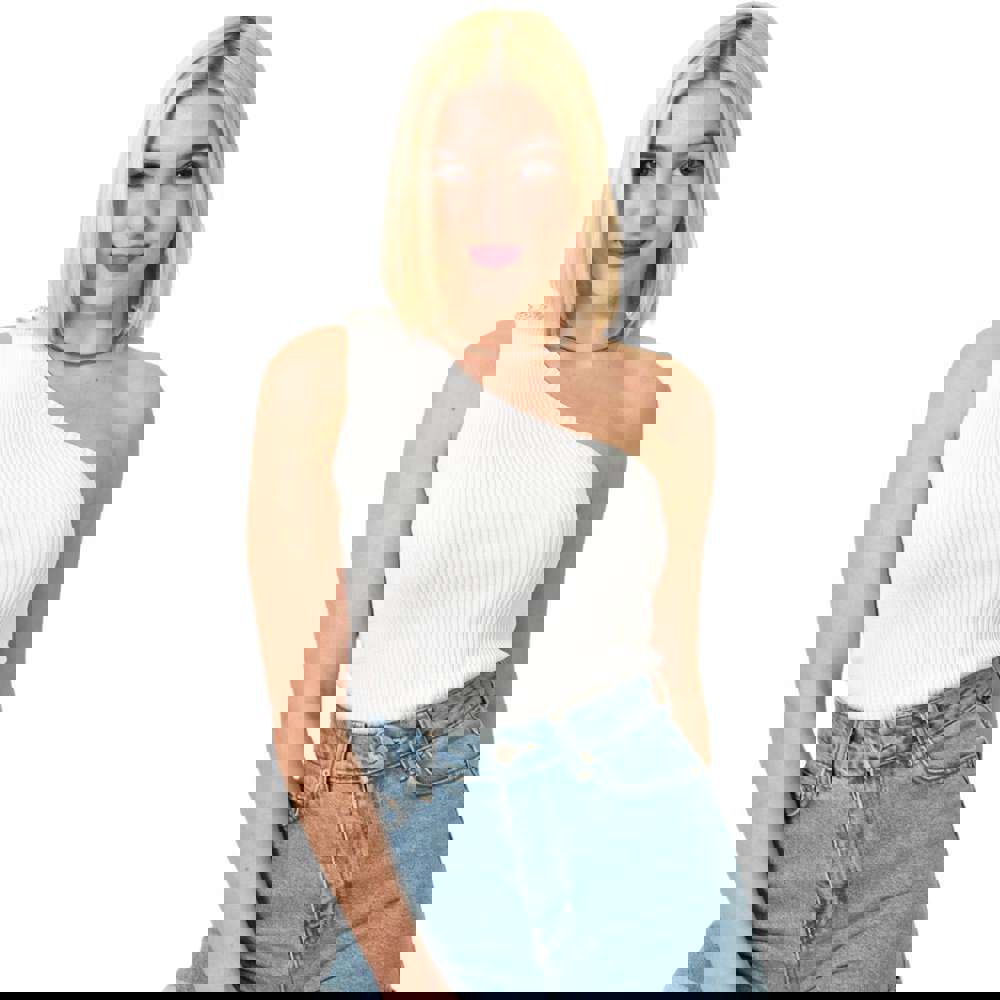 Potre OR Γυναικείο τοπ με έναν ώμο και κουμπιά Λευκό 23459