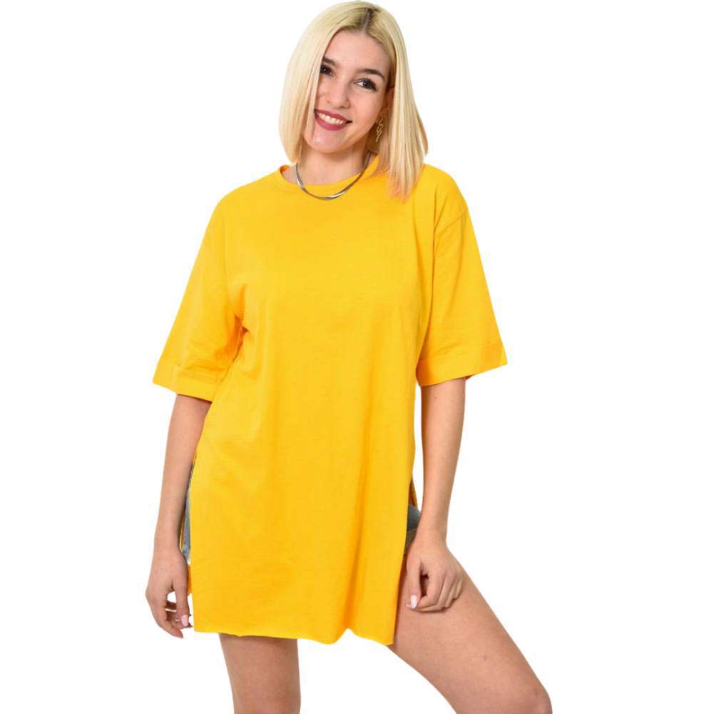 Τ-shirt μονόχρωμο oversized Κίτρινο 23562