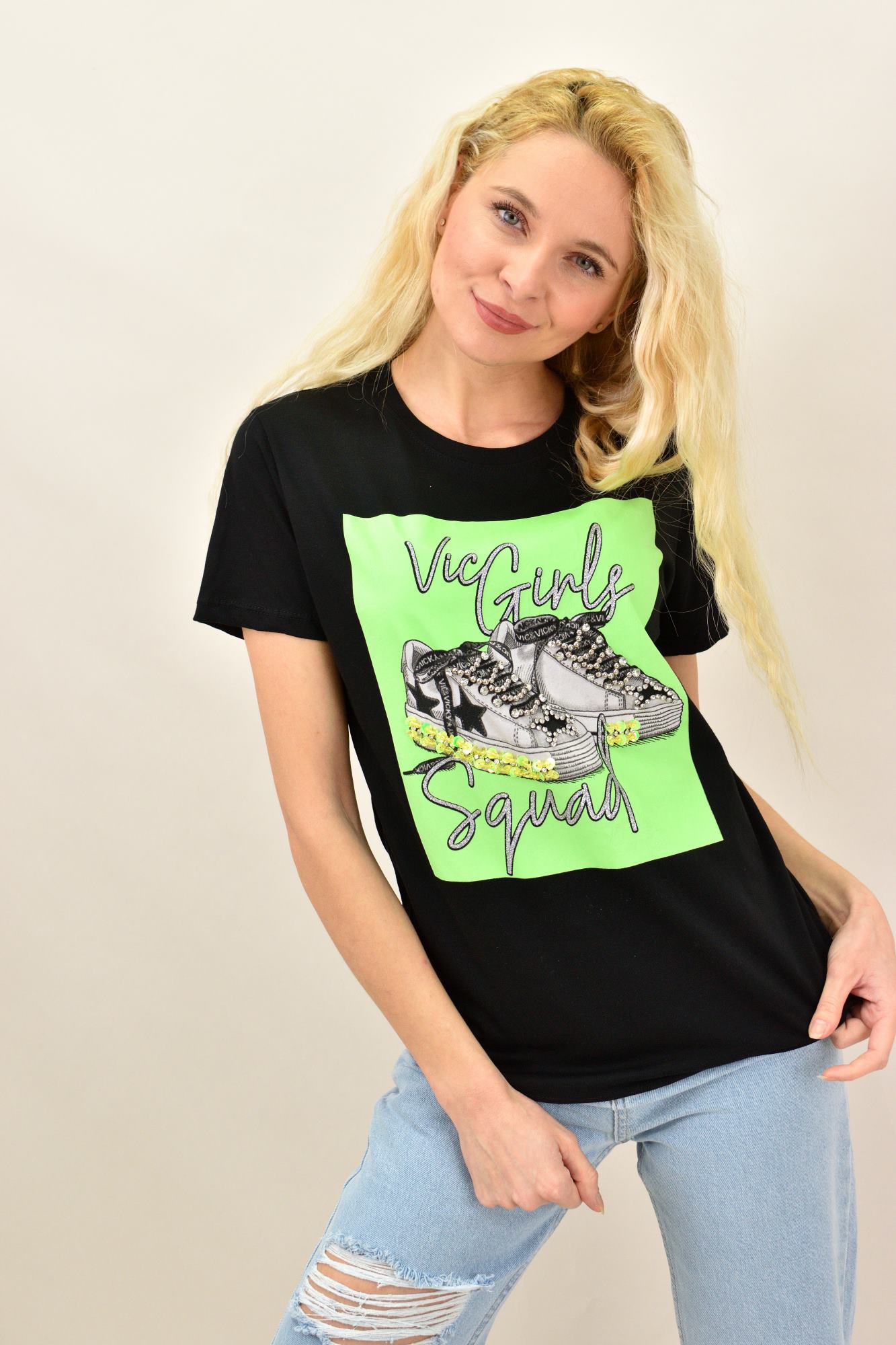 Γυναικείο T-shirt με στάμπα Μαύρο 13914