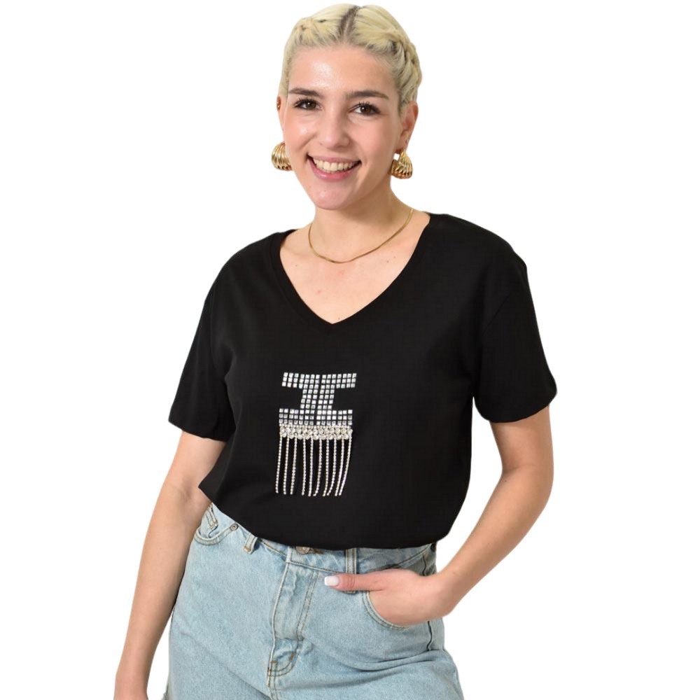 T-shirt με στρας Μαύρο 24151