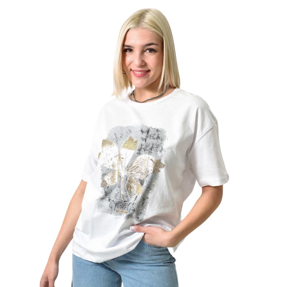 Γυναικείο T-shirt με στρας Λευκό 23772