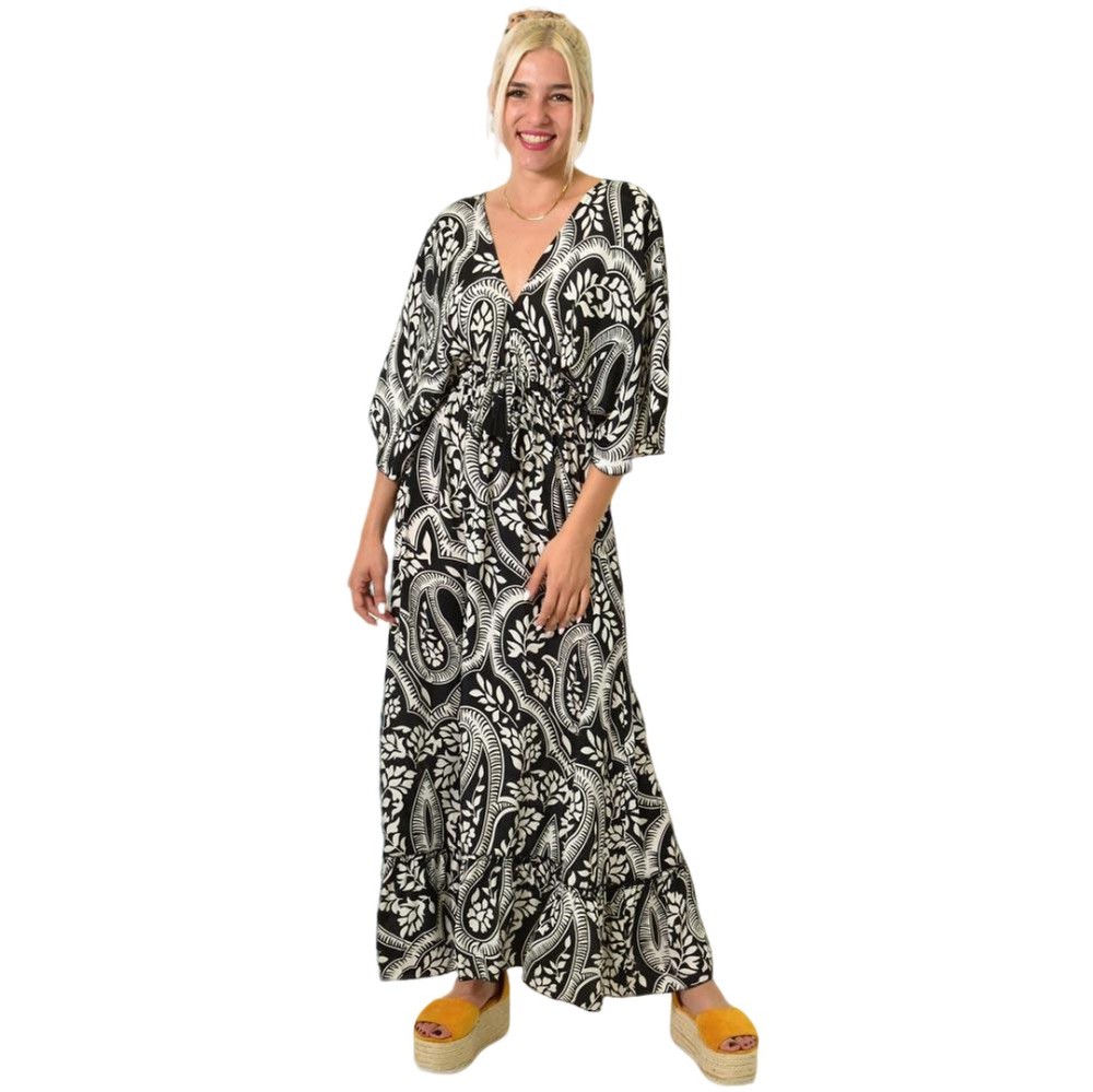 Αέρινο μάξι φόρεμα με μοτίβα Μαύρο 25085