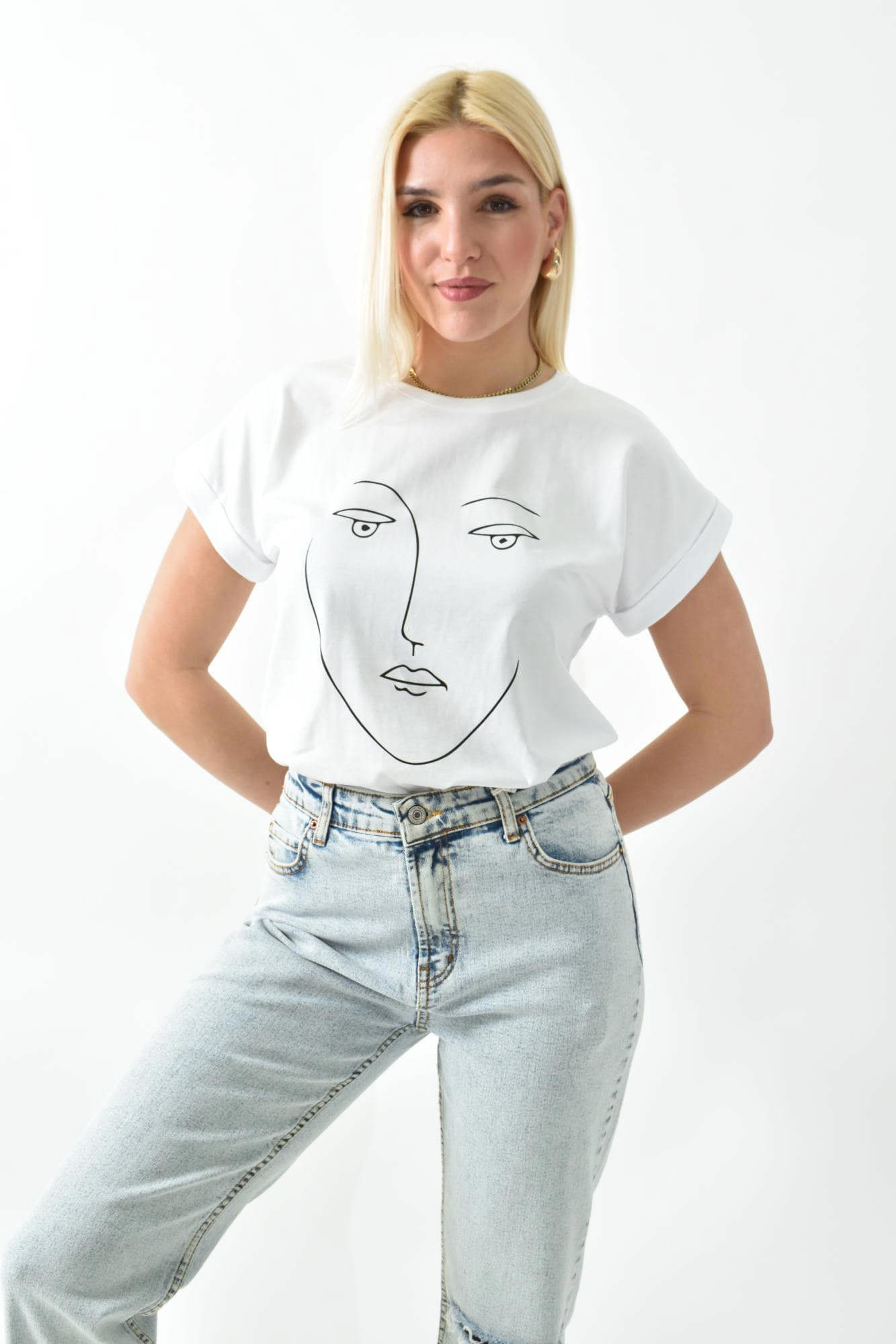 Γυναικείο T-shirt με τύπωμα πρόσωπο Λευκό 10868