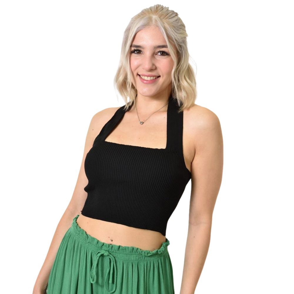 Τοπάκι ριπ με λαιμόκοψη Halter Μαύρο 24258