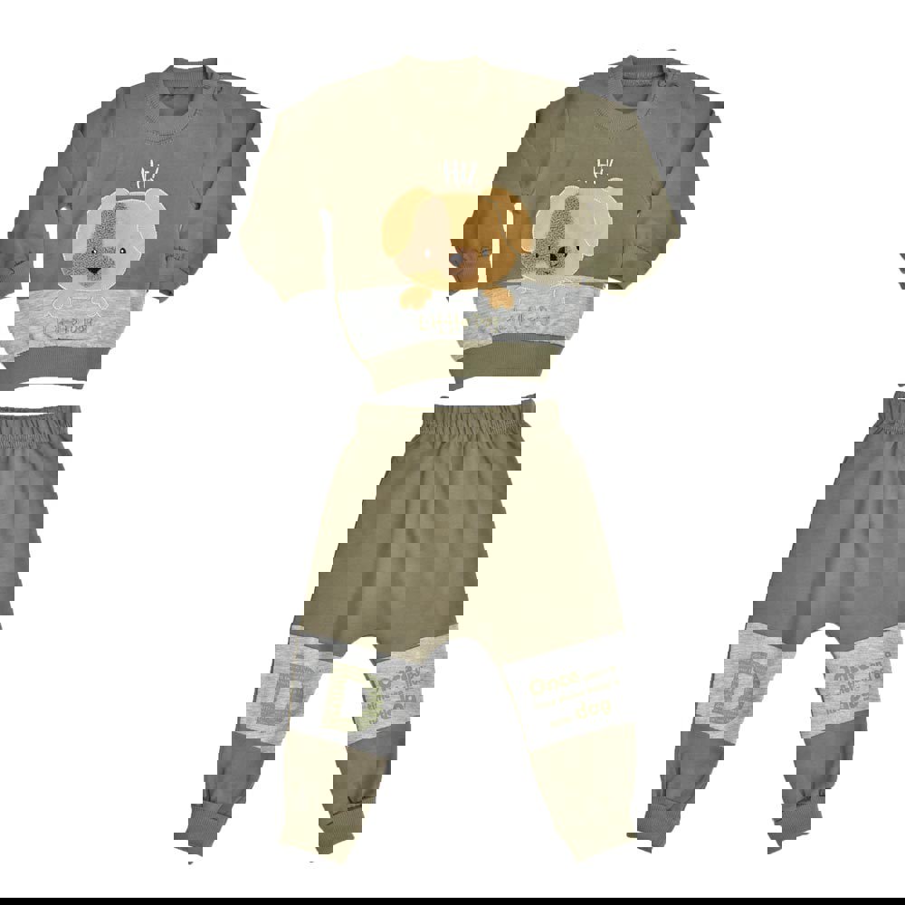 Βρεφικό σετ φόρμας με σχέδιο Little Dog Λαδί 17044