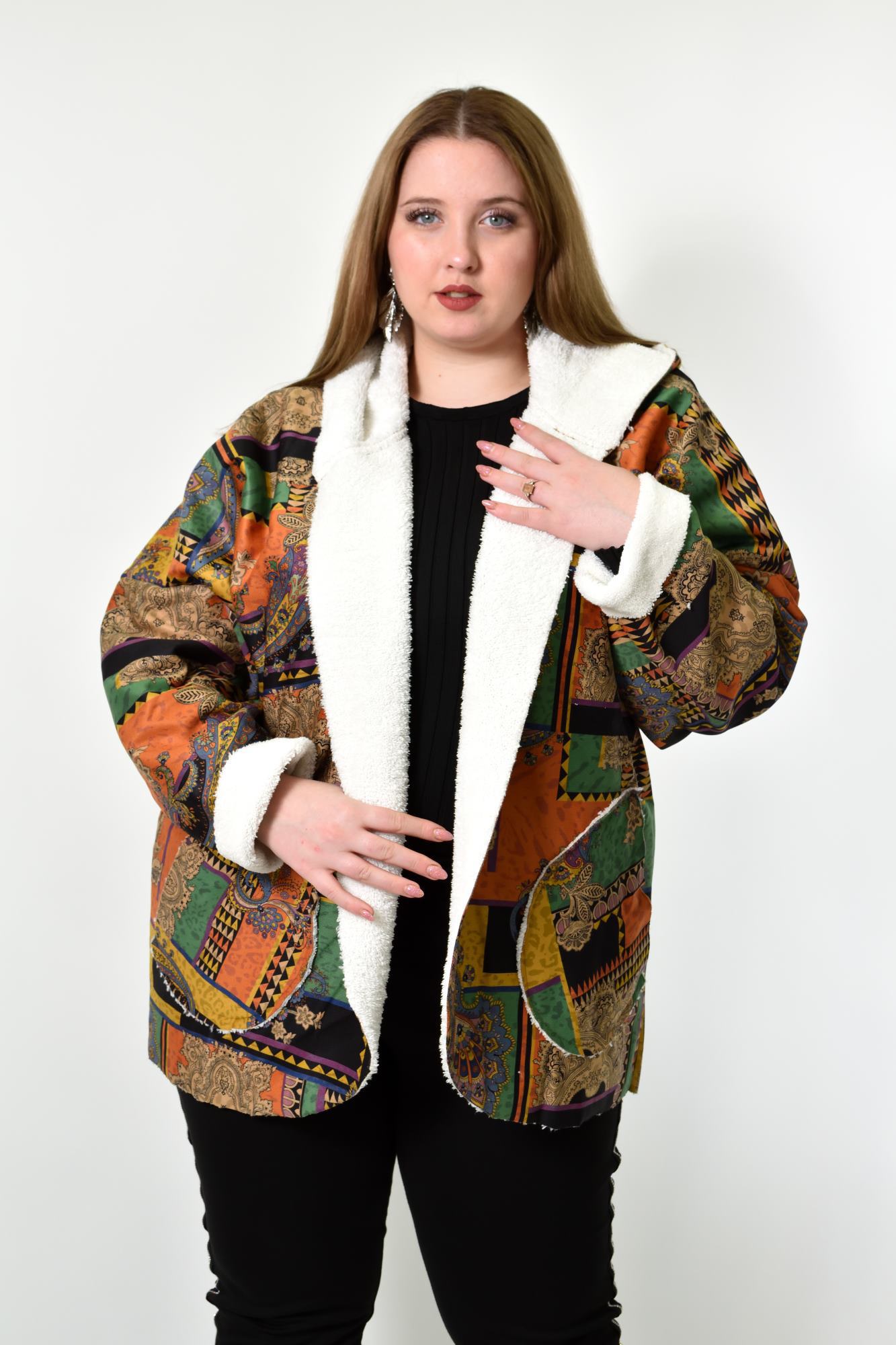 Γυναικείο oversized πανωφόρι εμπριμέ Πράσινο 13358
