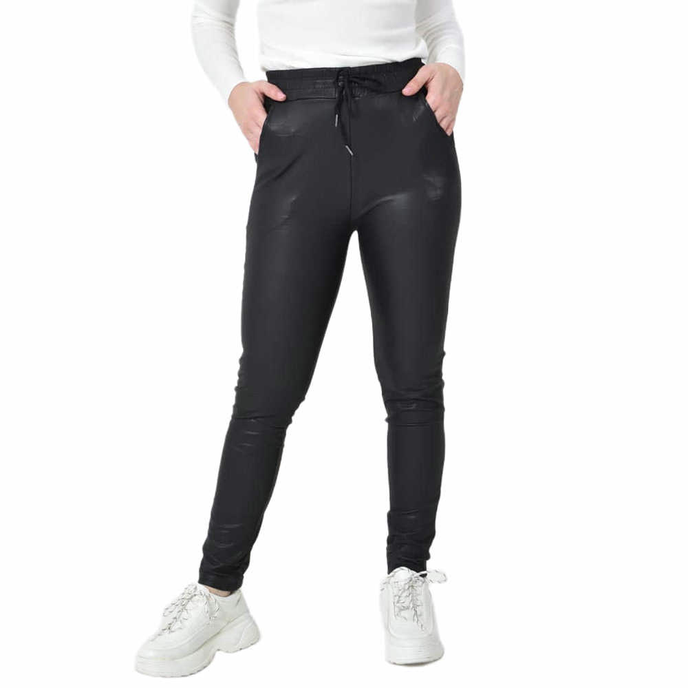 Παντελόνι Δερματίνης με Εσωτερικό Φλις & Κορδόνι Μαύρο 27332