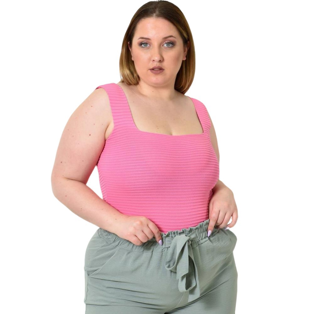 Γυναικείο Plus Size τοπ αμάνικο με ανάγλυφο σχέδιο Ροζ 24404