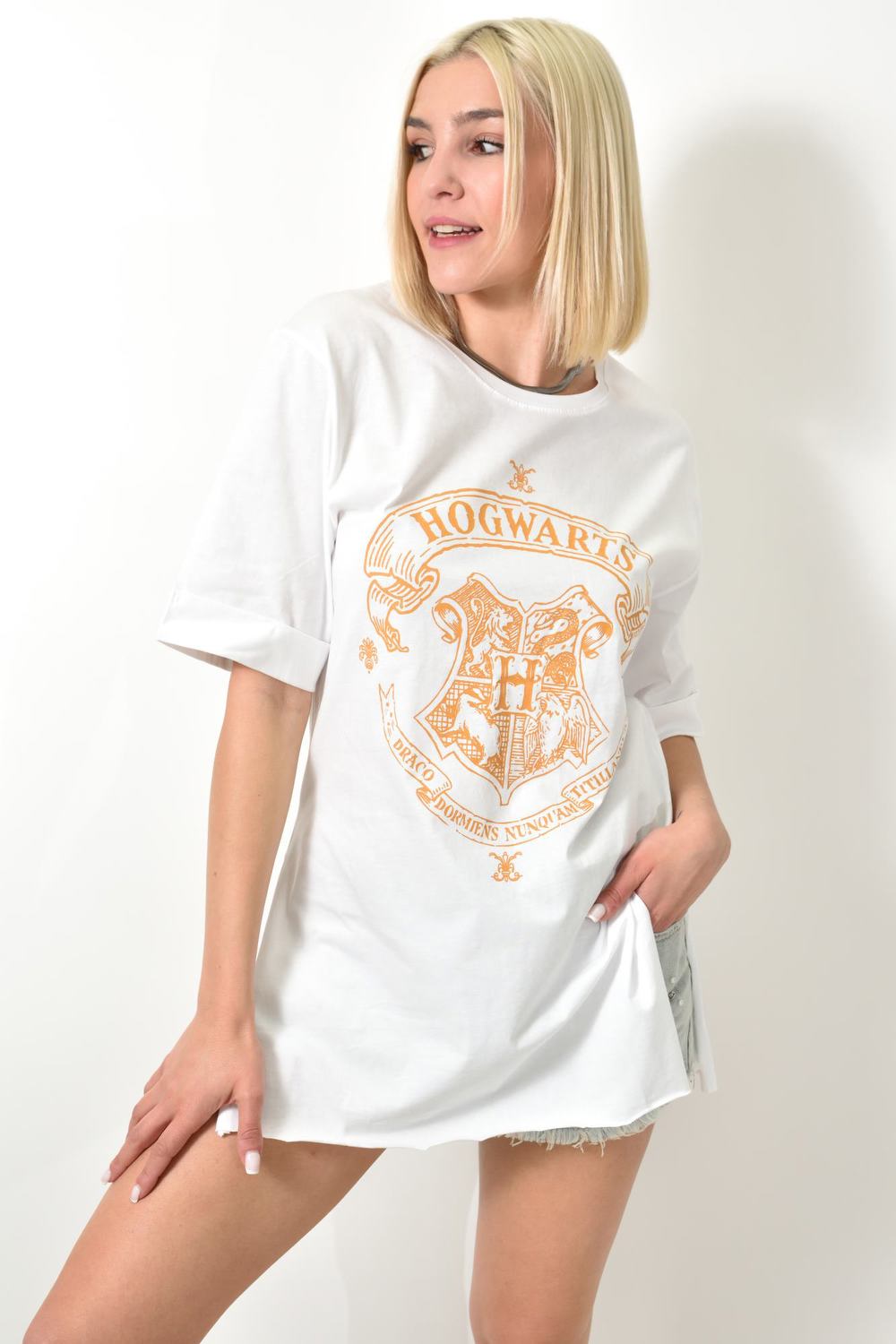 Γυναικείο t-shirt oversized με τύπωμα Λευκό 23952 φωτογραφία