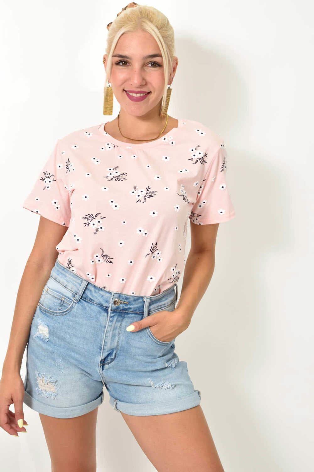 Γυναικεία μπλούζα με λουλούδια Ροζ 15198 φωτογραφία