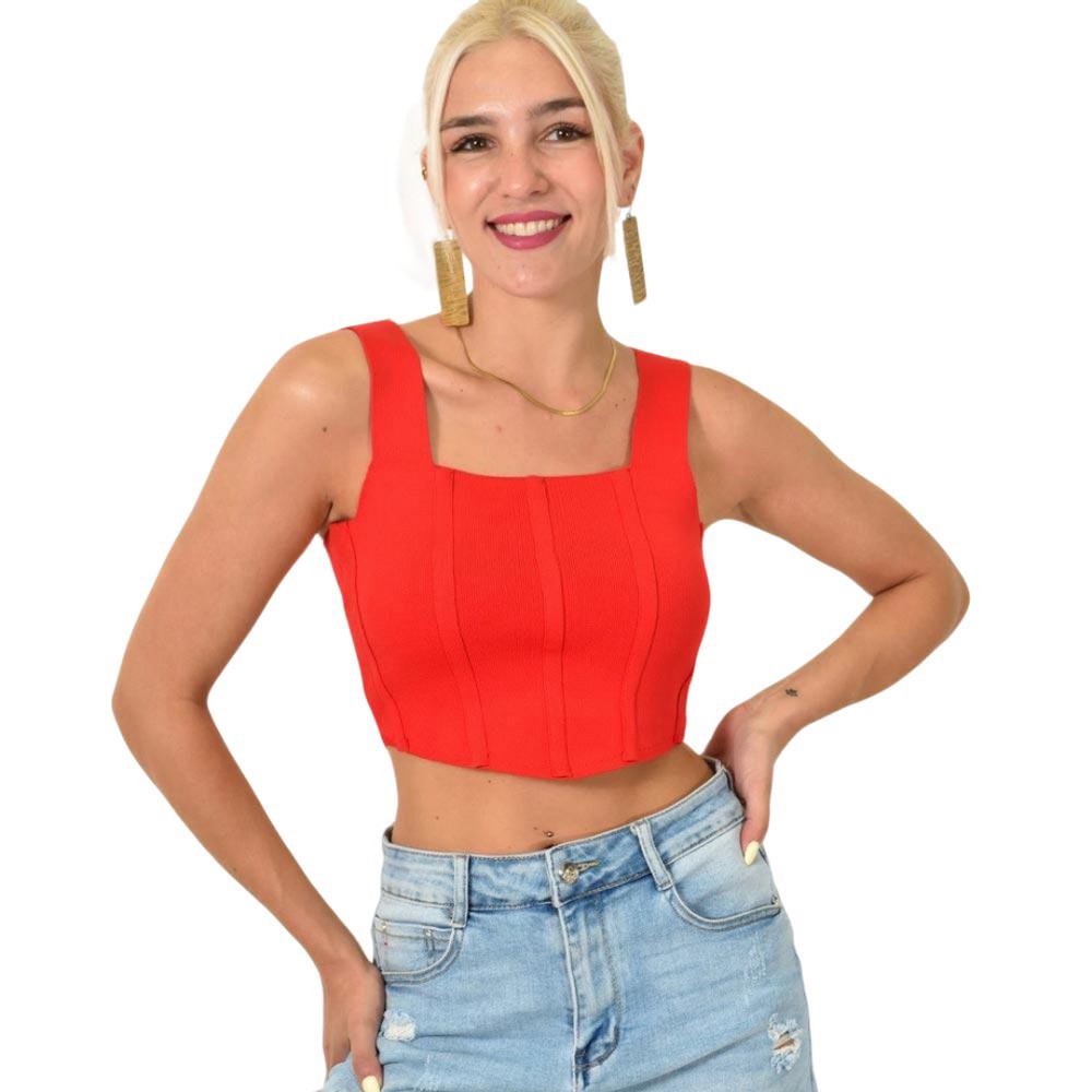 Crop top πλεκτό τύπου κορσές Κόκκινο 25204