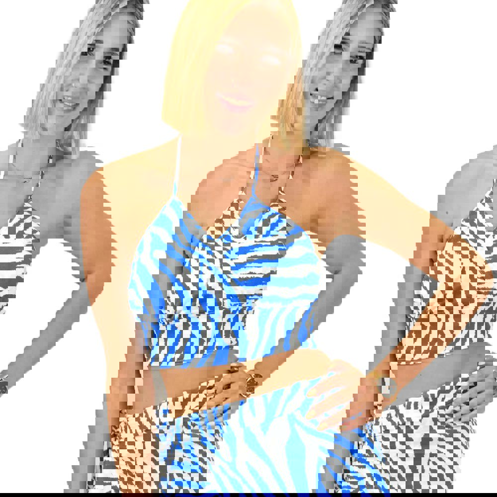 Γυναικείο crop top κρουαζέ Μπλε 16818