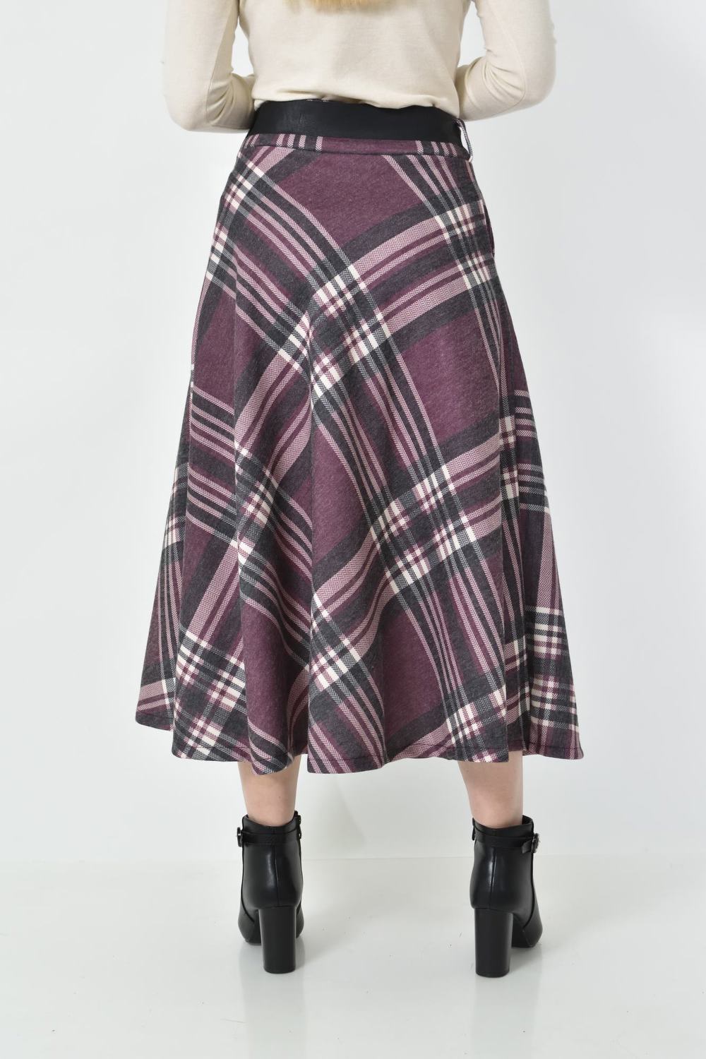 Ψηλόμεση Midi Καρό Φούστα με Λάστιχο, Τσέπες & Ζώνη Ματζέντα 27228 φωτογραφία