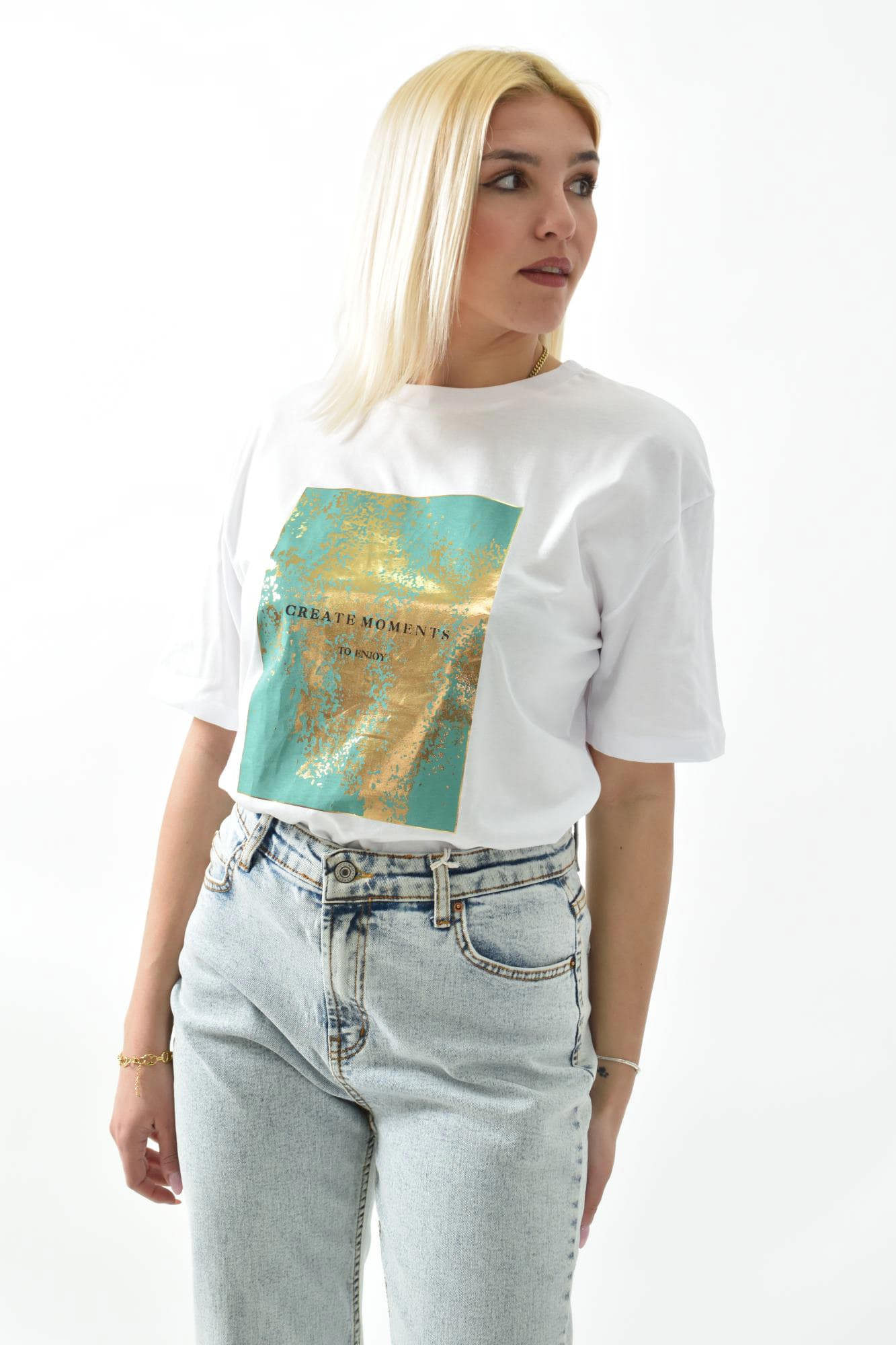 Γυναικείο T-shirt με στάμπα Λευκό 26271