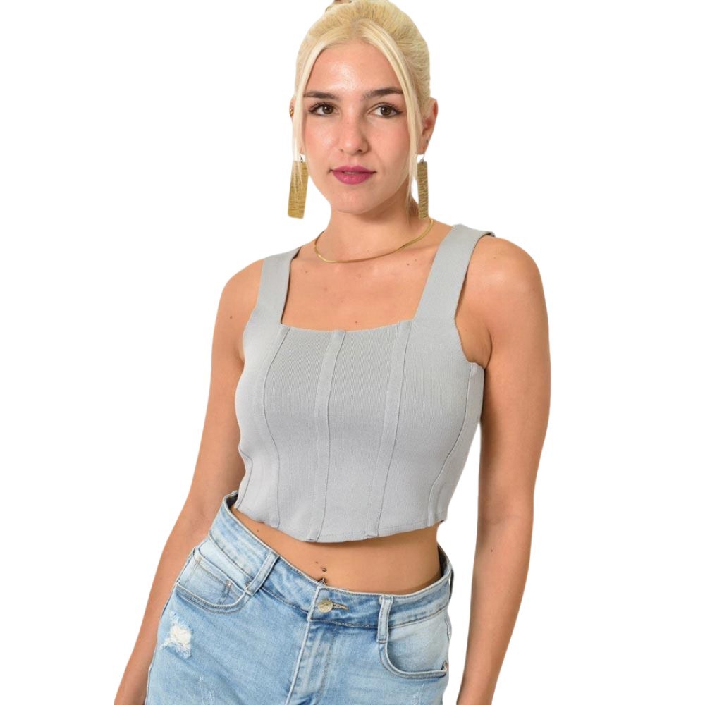 Crop top πλεκτό τύπου κορσές Γκρι 25193
