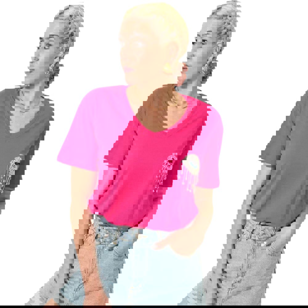 T-shirt με στρας & σχέδιο μάτι Φούξια 24158