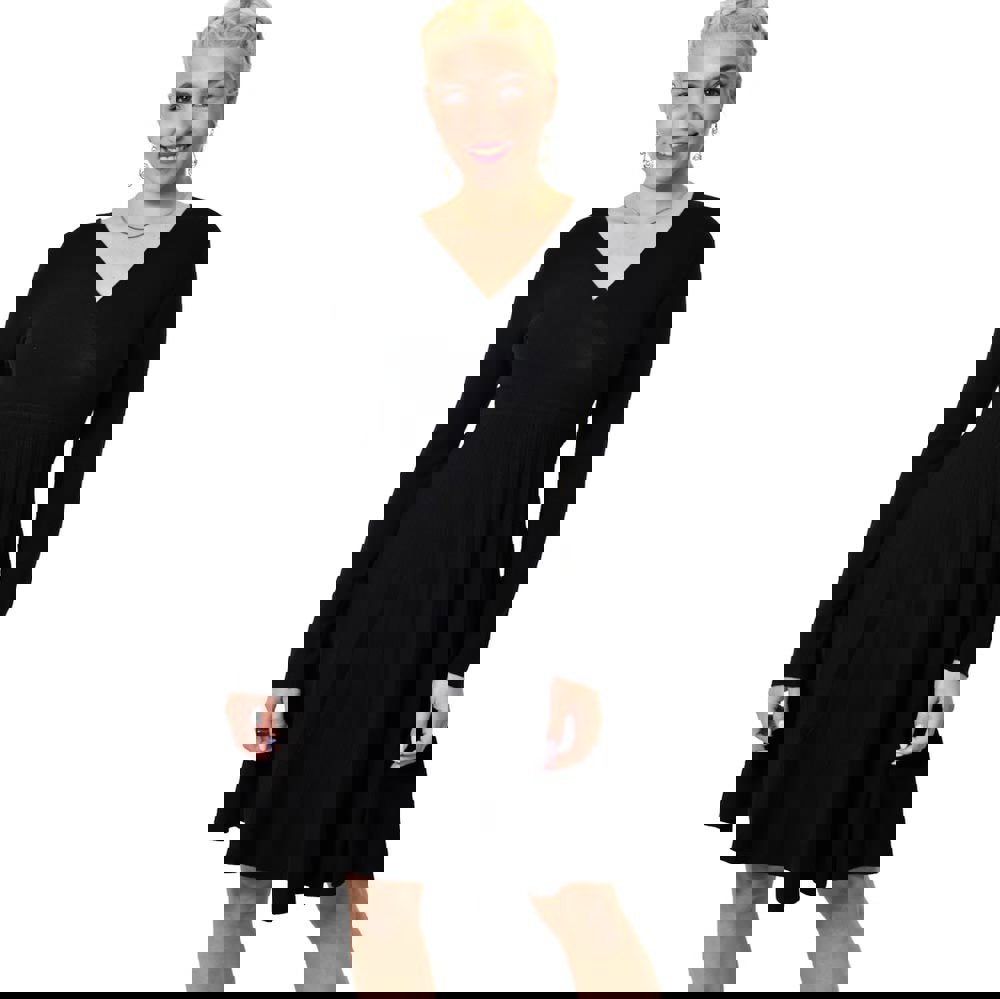 Γυναικείο πλεκτό φόρεμα κρουαζέ Μαύρο 22533